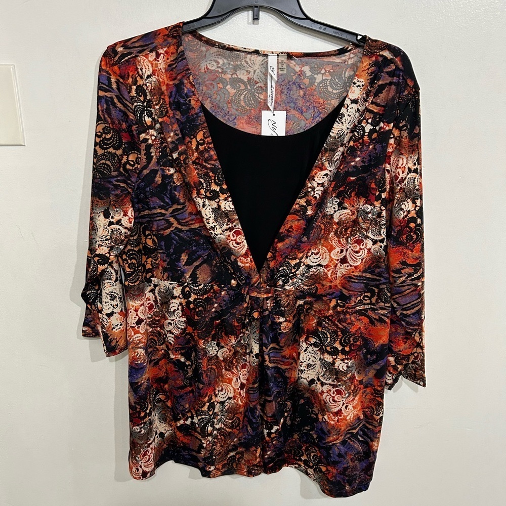NY Collection Womens Floral Top Size 3X New y2k Macys Multi Color Made in USA